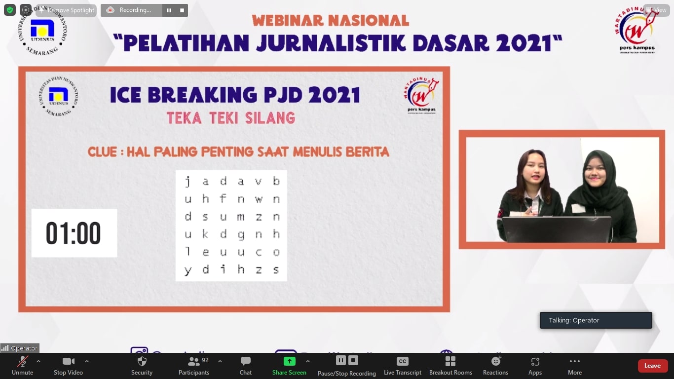 Ice breaking/Kuis singkat untuk peserta Pelatihan Jurnalistik Dasar 2021/2022